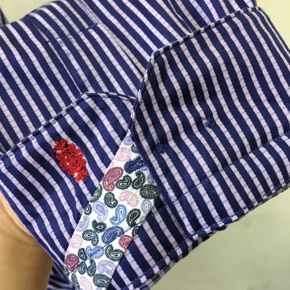 Robert Graham Men's Purple Striped Long Sleeve Button Front Shirt Size 17.5